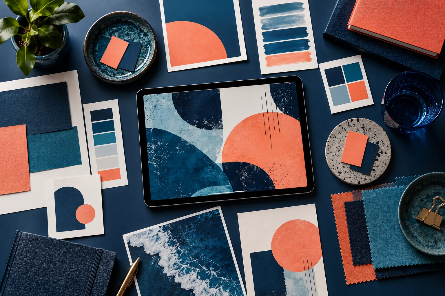 Campaign planning moodboard with colorful creative materials