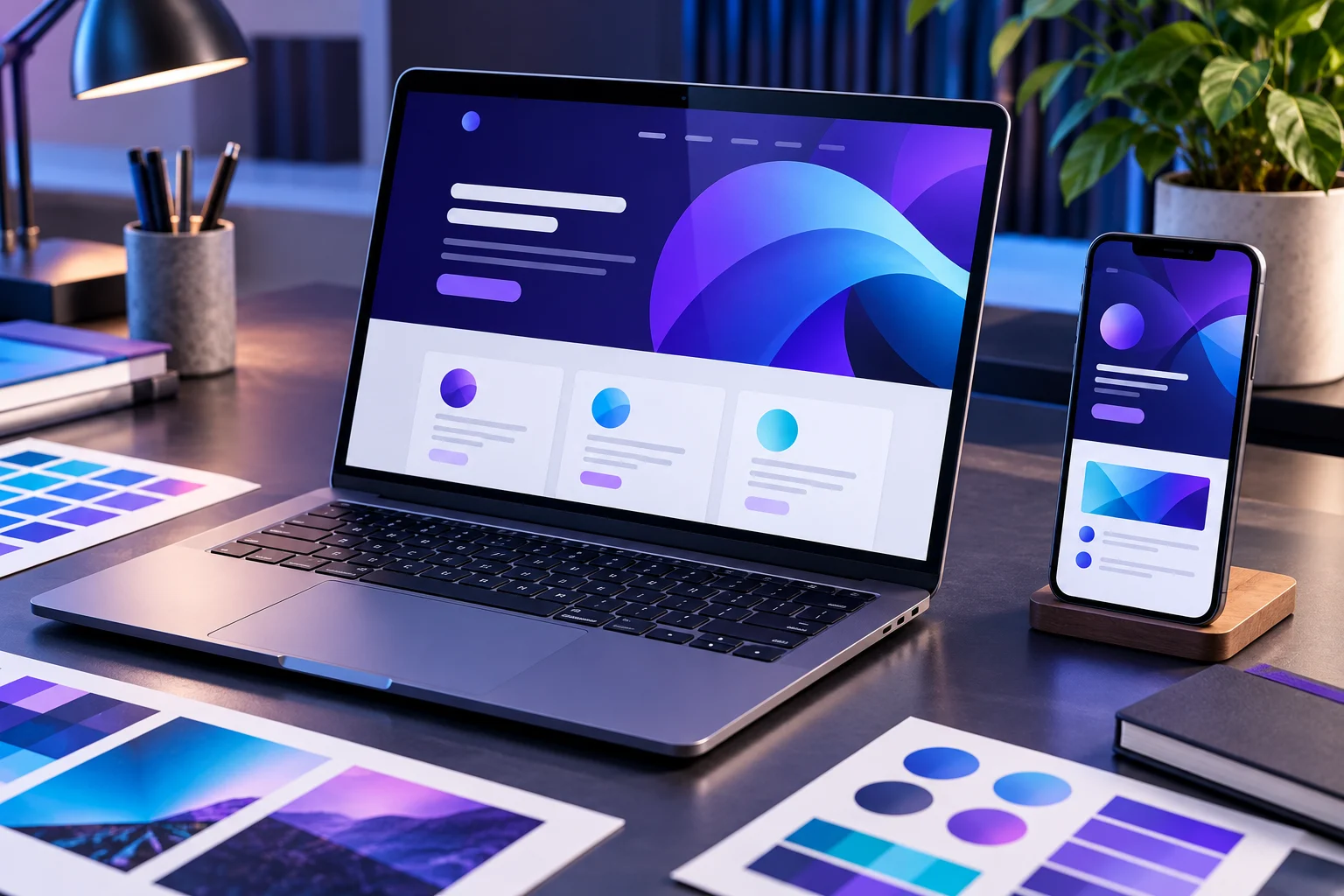 Responsive business website and online store on desktop and mobile devices